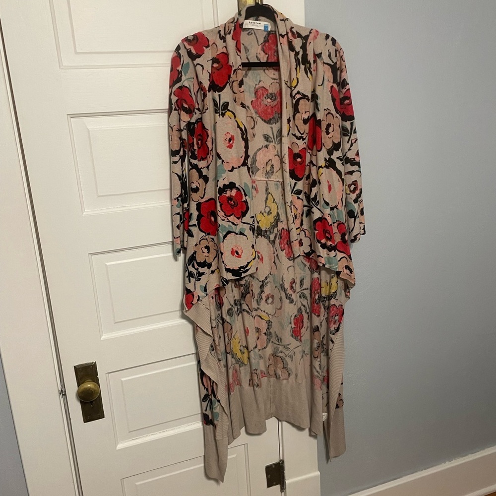 Sparrow Asymmetrical Sweater with Red and Pink Floral Design